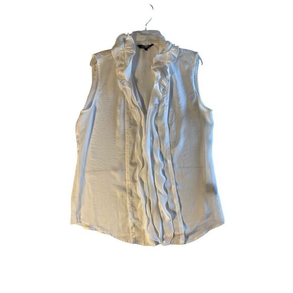 RENUAR ivory, short sleeve, ruffle, button-down, tank top/blouse size 4 - Picture 1 of 4